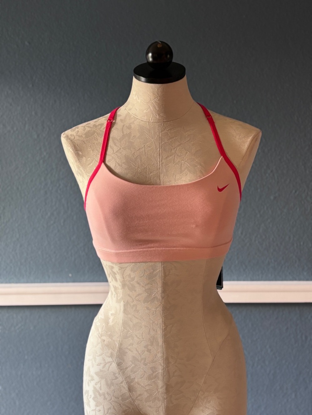 Nike Indy Strappy Bra in Medium - Light Pink with Hot Pink Straps